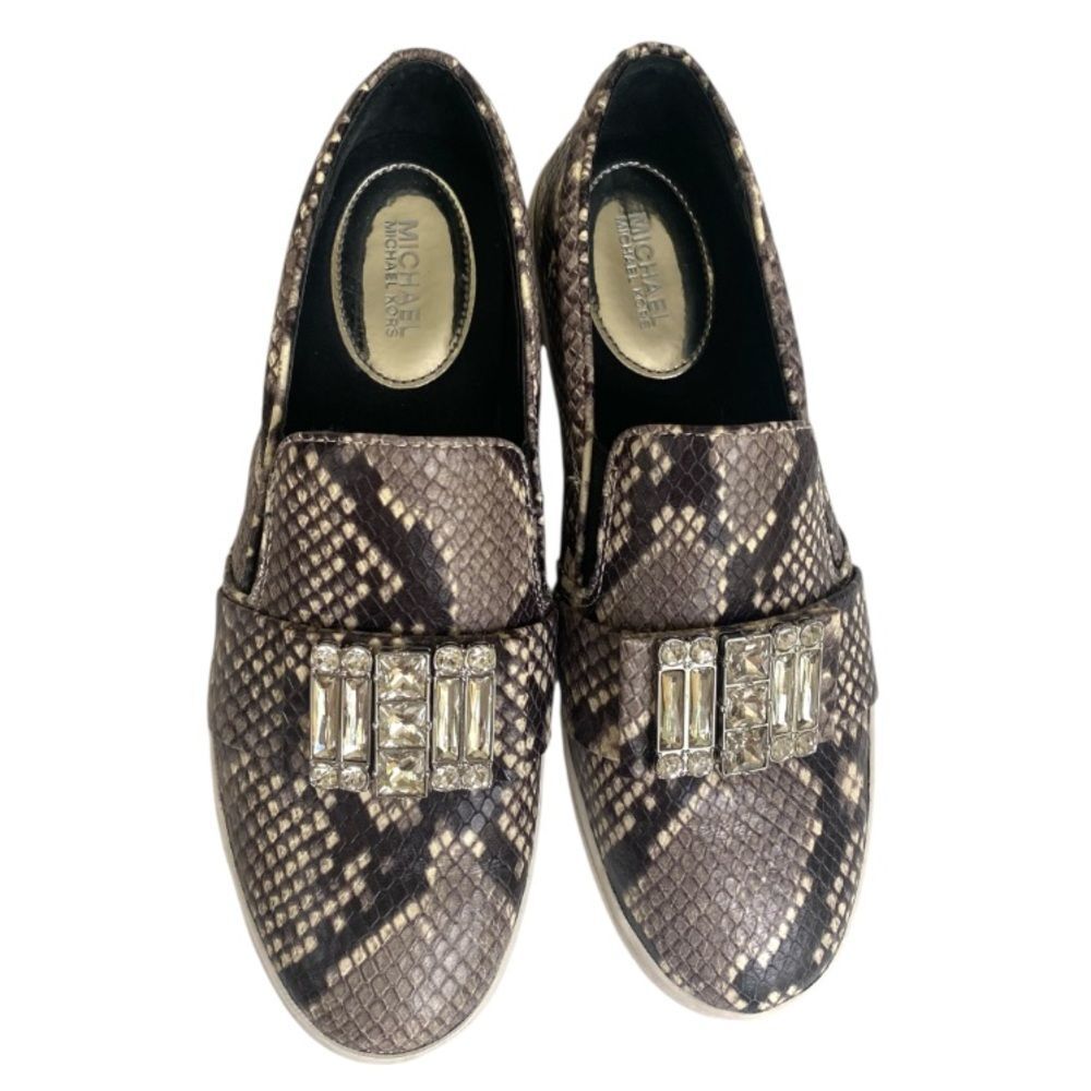 Michael Kors Michael Michelle Slip-On Embellished Snakeskin Sneakers - Natural 8